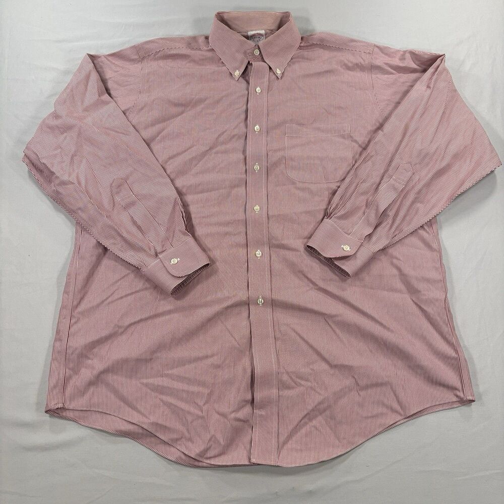 Brooks Brothers Dress Shirt Mens 16.5 34 Traditional Fit Red Striped Office